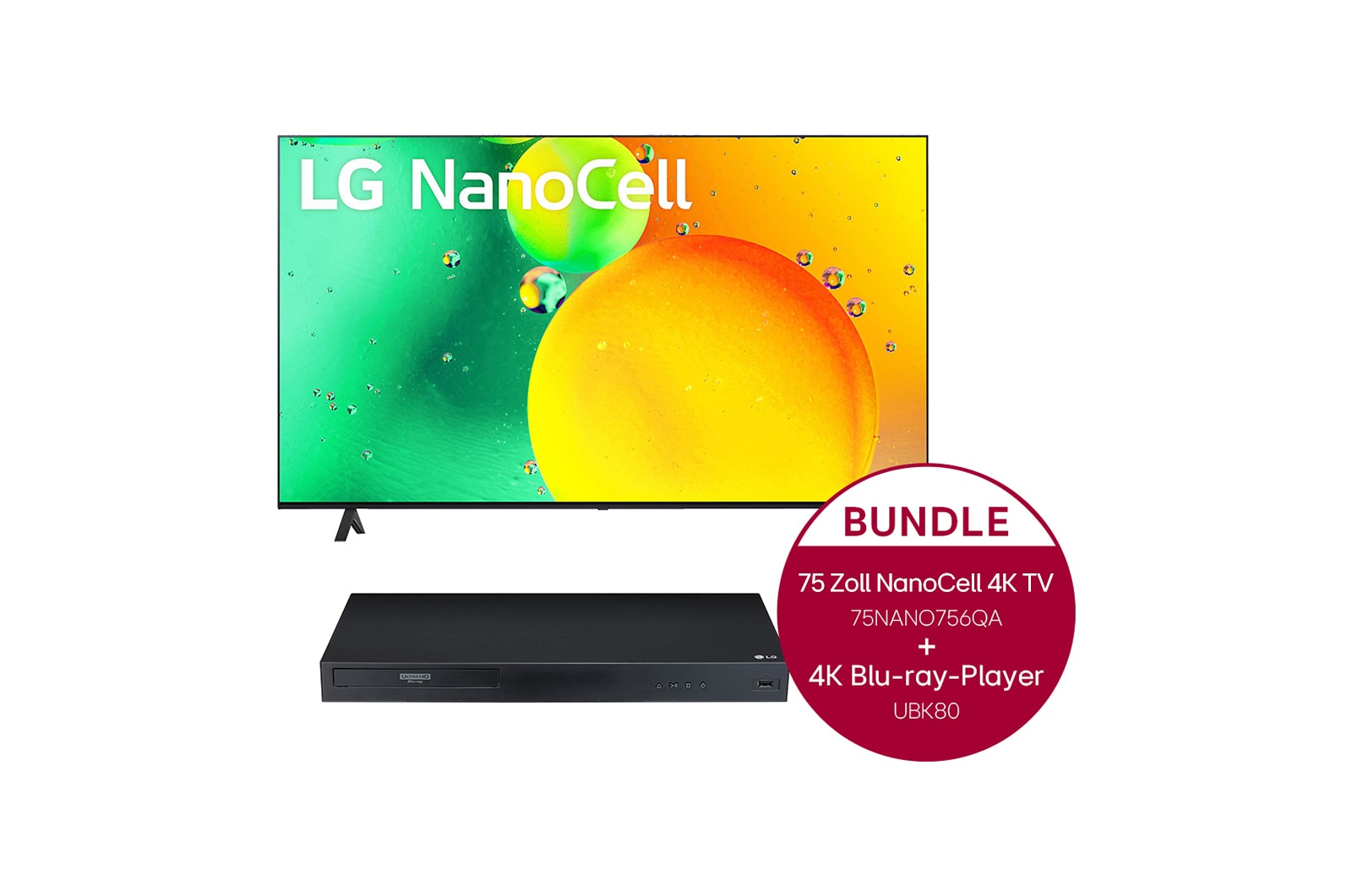 LG 75 Zoll LG NanoCell 4K TV Nano75 &amp; 4K Blu-ray-Player mit Dolby Atmos®, 75NANO756QA.UBK80